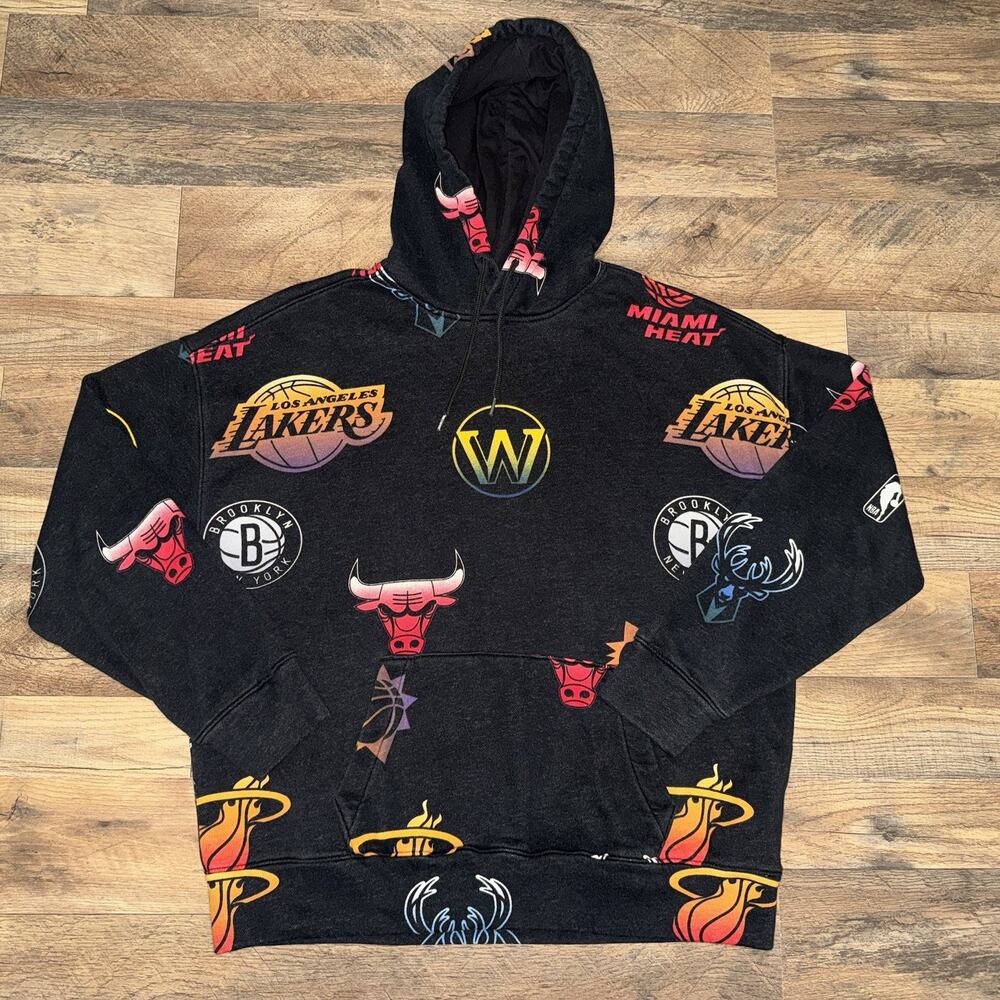 NBA Hollister Oversized Hoodie Mens M Black Basketball Lakers Heat Sweatshirt